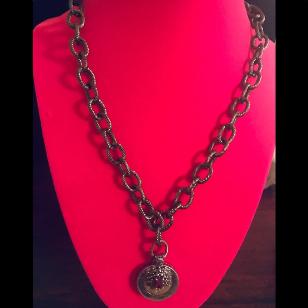 Coin Necklace with a Simulated Garnet Stone Accent